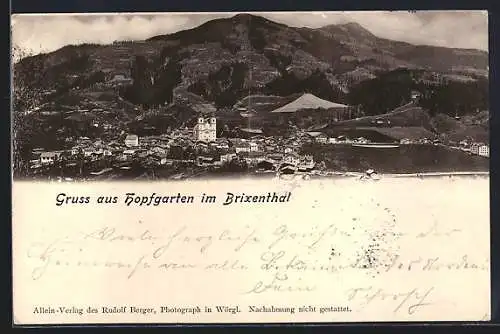 AK Hopfgarten im Brixenthal, Ortsansicht mit Bergpanorama