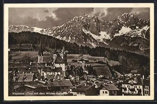 AK Kitzbühel, Ortsansicht mit dem Wilden Kaiser