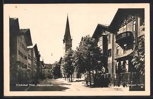 AK Kitzbühel, Hauptstrasse mit Kirchturm