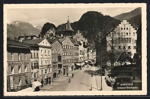 AK Kufstein, Unterer Stadtplatz aus der Vogelschau