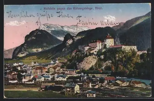 AK Kufstein, Ortsansicht gegen das Kaisergebirge