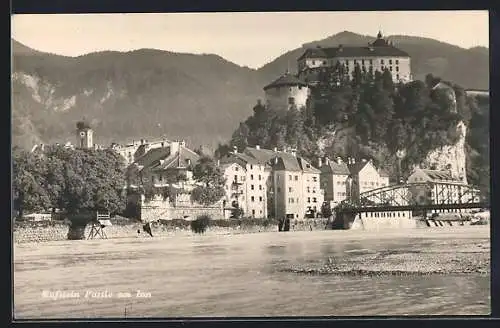 AK Kufstein, Partie am Inn mit Festung