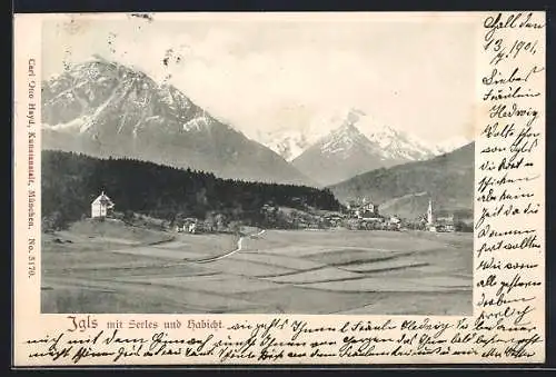 AK Igls, Ortsansicht aus der Ferne mit Serles und Habicht