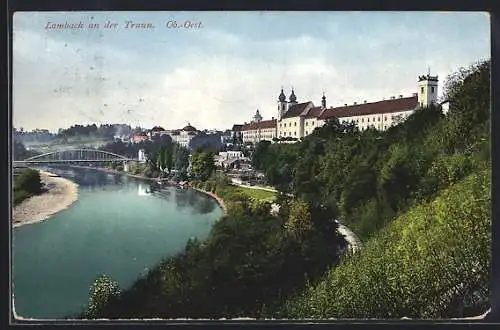 AK Lambach a. d. Traun, Teilansicht mit Brücke