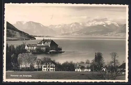 AK Kammer am Attersee, Seepanorama mit Alpenblick