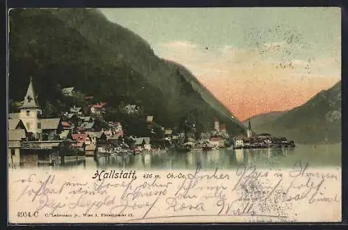 AK Hallstatt /Ob.-Oe., Ortsansicht am Wasser