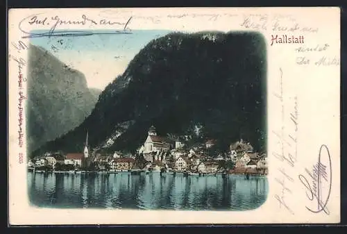 AK Hallstatt, Teilansicht vom Wasser aus