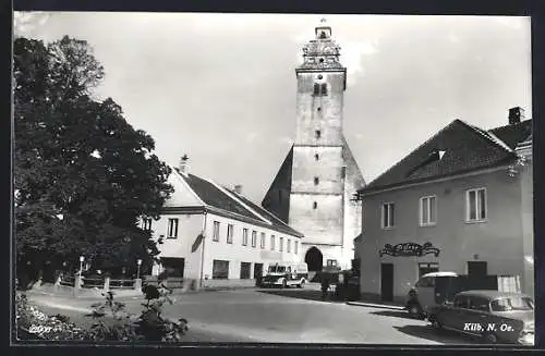 AK Kilb, Teilansicht mit Friseur und Kirche