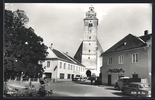 AK Kilb, Teilansicht mit Friseur und Kirche