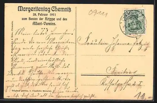 AK Chemnitz, Margeritentag 1911, Scherenschnitt Mutter an der Wiege