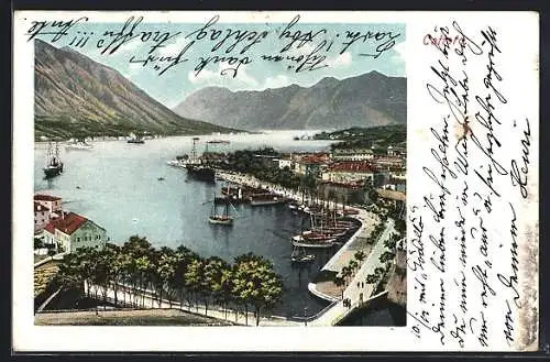 AK Kotor / Cattaro, Ortsansicht mit Hafen, Schiffe