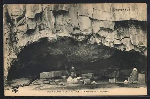 AK Royat, la Grotte des Laveuses, Waschfrauen waschen in der Grotte