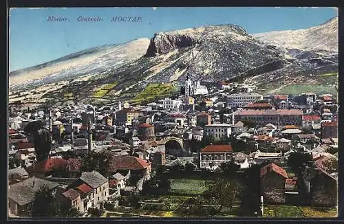 AK Mostar, Blick auf das Stadtzentrum mit der Römerbrücke