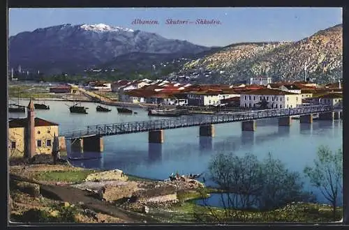 AK Skutari /Shkodra, Totalansicht mit Stahlbrücke