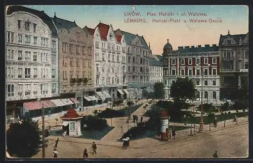 AK Lemberg-Lwow, Plac Halicki, Halicki-Platz u. Walowa-Gasse