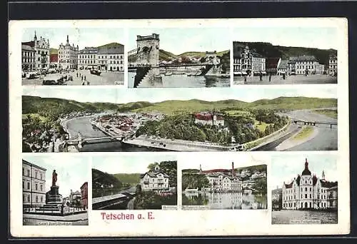 AK Tetschen / Decin, Markt, Neues Postgebäude