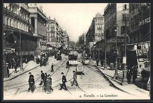 AK Marseille, La Cannebiere, Strassenbahn