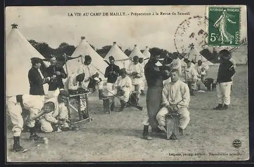 AK Camp de Mailly, Friseur bei der Arbeit im Zeltlager