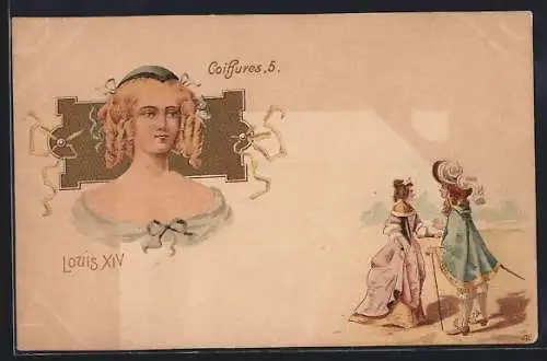 Lithographie Coiffures 5, Louis XIV., historische Kostüme