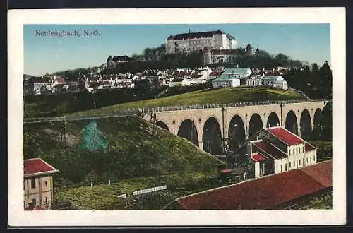 AK Neulengbach, Panorama mit Eisenbahnviadukt