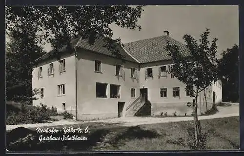 AK Neuhofen a. d. Ybbs, Gasthaus Scheiblauer, Fassadenansicht mit Treppenaufgang