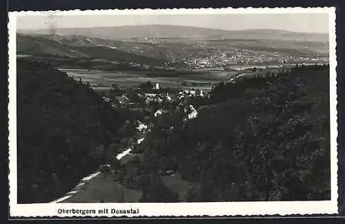 AK Oberbergern, Ortsansicht mit Donautal aus der Vogelschau