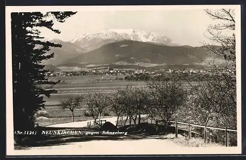 AK Neunkirchen, Gesamtansicht mit Schneeberg von einer Landstrasse aus