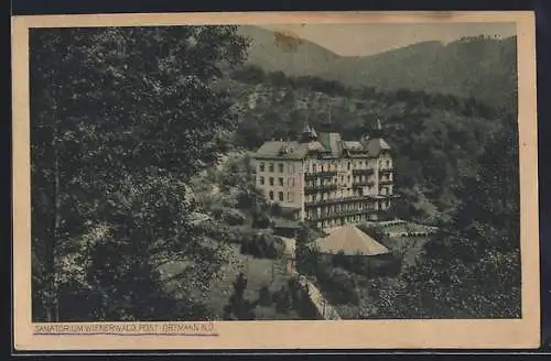 AK Ortmann, Sanatorium Wienerwald aus der Vogelschau