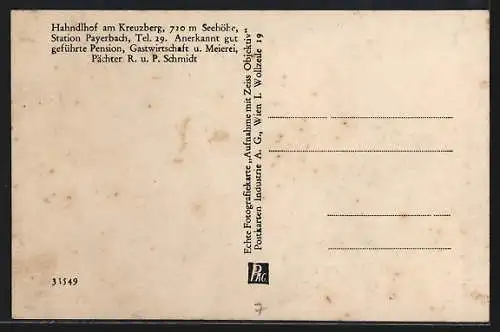 AK Payerbach, Gasthaus-Pension-Meierei Hahndlhof Schmidt am Kreuzberg