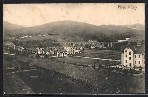 AK Payerbach, Teilansicht mit Viadukt und Bergpanorama