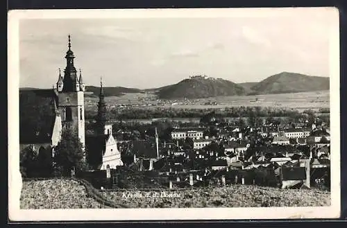 AK Pöchlarn a. d. Donau, Ortsansicht mit Kirche und Burgblick