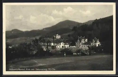 AK Küb am Semmering, Ortsansicht vor Bergpanorama