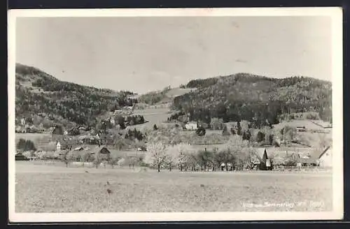 AK Küb am Semmering, Ortsansicht von einem Feld aus