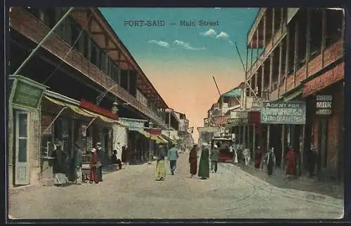 AK Port-Said, Main Street, Strassenpartie mit Strassenbahn