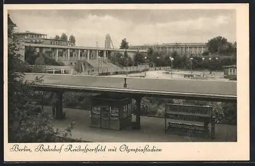 AK Berlin-Charlottenburg, S-Bahnhof Reichssportfeld mit Olympiastadion