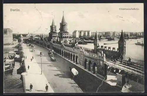 AK Berlin-Friedrichshain, Ortspartie mit Oberbaumbrücke