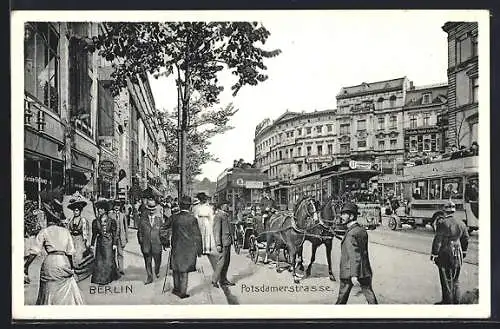 AK Berlin-Tiergarten, Potsdamerstrasse mit Geschäften