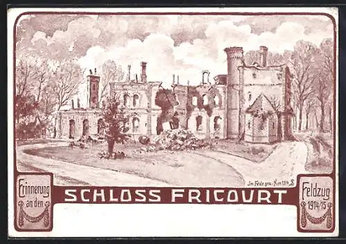 Künstler-AK Fricourt, Blick zum Schloss, Feldzug 1914-15