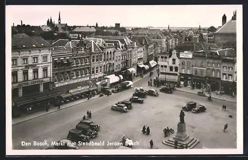 AK ’s-Hertogenbosch /Den Bosch, Markt met Standbeeld Jeroen Bosch