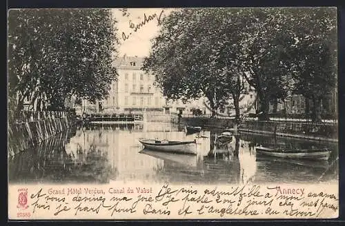 AK Annecy, Grand Hôtel Verdun, canal du Vassé