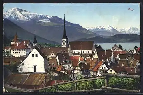 AK Zug, Teilansicht mit Kirchturm