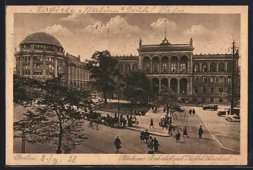 AK Berlin-Tiergarten, Potsdamer Bahnhof und Café Vaterland mit Pferdewägen