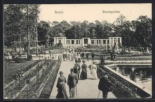 AK Berlin-Tiergarten, Passanten im Rosengarten