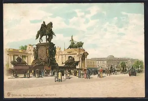 Lithographie Berlin, Partie am Nationaldenkmal Wilhelm I.