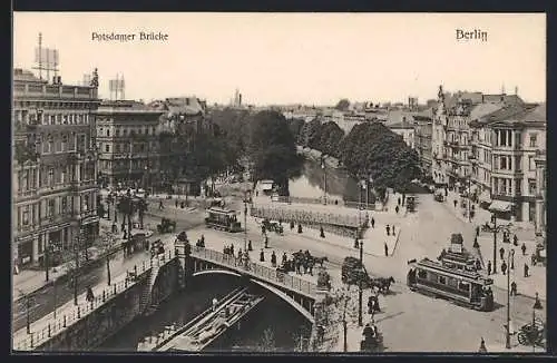 AK Berlin-Tiergarten, Strassenbahnen auf der Potsdamer Brücke