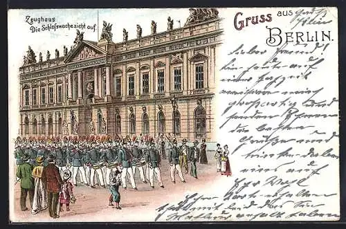 Lithographie Berlin, Zeughaus, Aufzug der Schlosswache