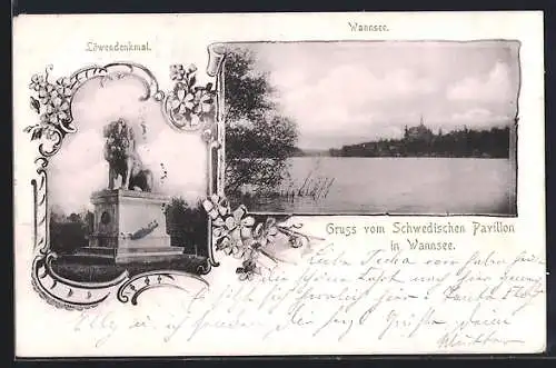 AK Berlin-Wannsee, Löwendenkmal, Schwedischer Pavillon, Wannsee