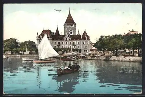 AK Ouchy, Ortsansicht, Ruderboot, Segelboot