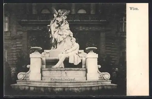 AK Wien, Raimund-Denkmal vor Gebäude
