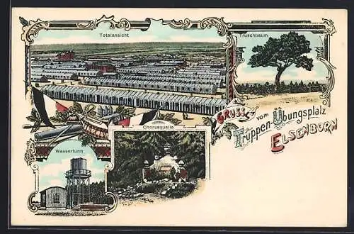 Künstler-AK Elsenborn, Truppen-Übungsplatz, Wasserturm, Truschbaum
